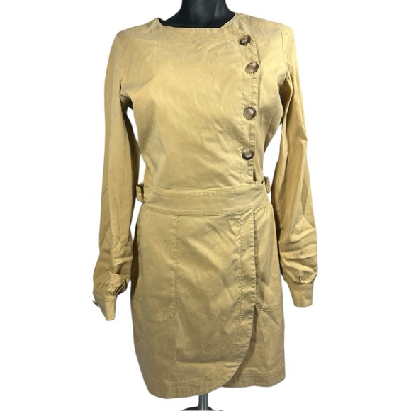 Sezane Elivira Wrap Dress Size 36 / US 4 NWT Long Sleeve Tan Sand Pockets Belted - Picture 4 of 13